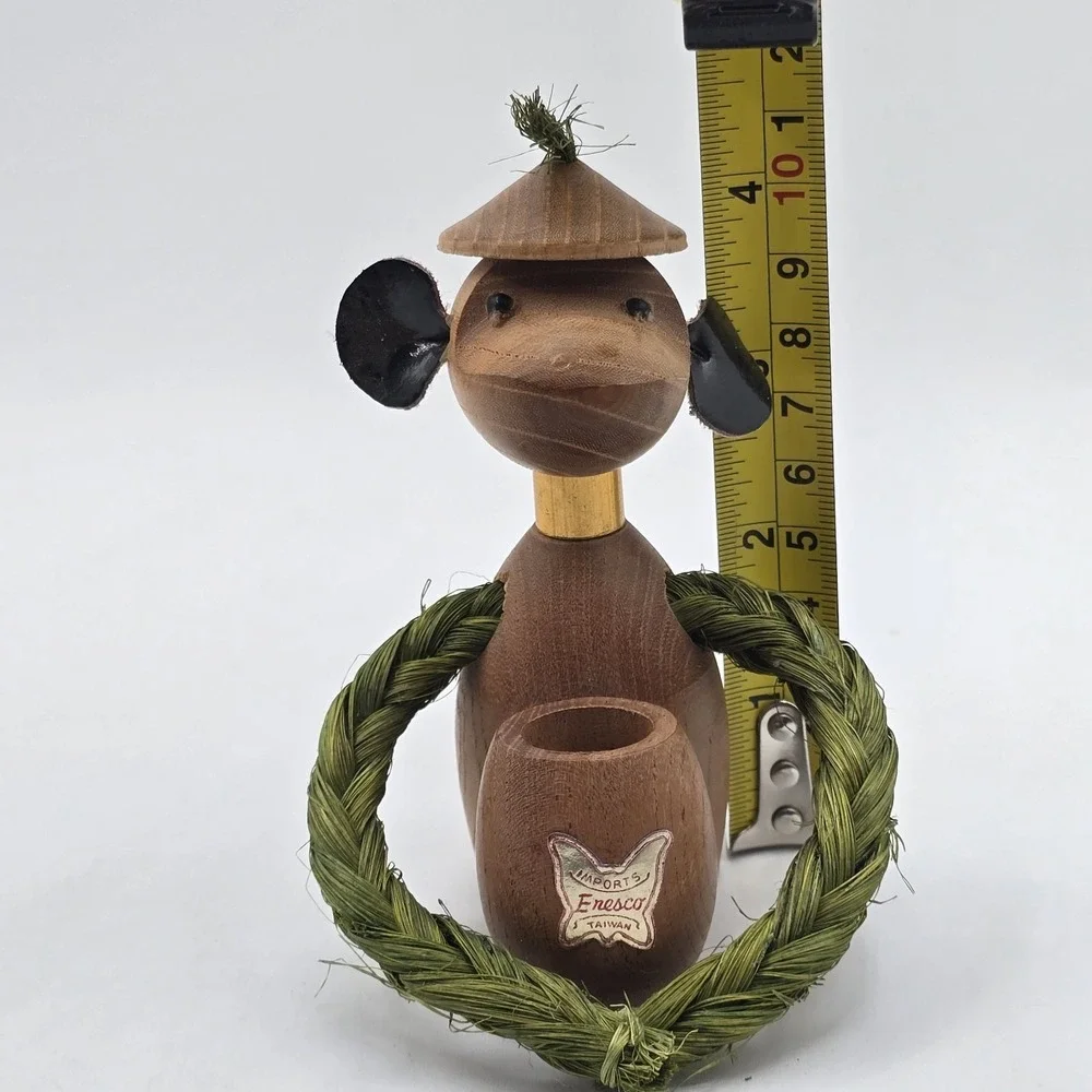 Vintage Monkey‎ Toothpick Holder Wood and Rope ENESCO zoo line
